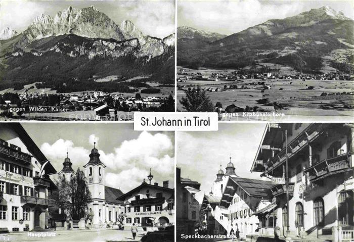 St Johann Tirol AT Panorama Blick gegen Wilden Kaiser Kitzbuehelerhorn Hauptplat