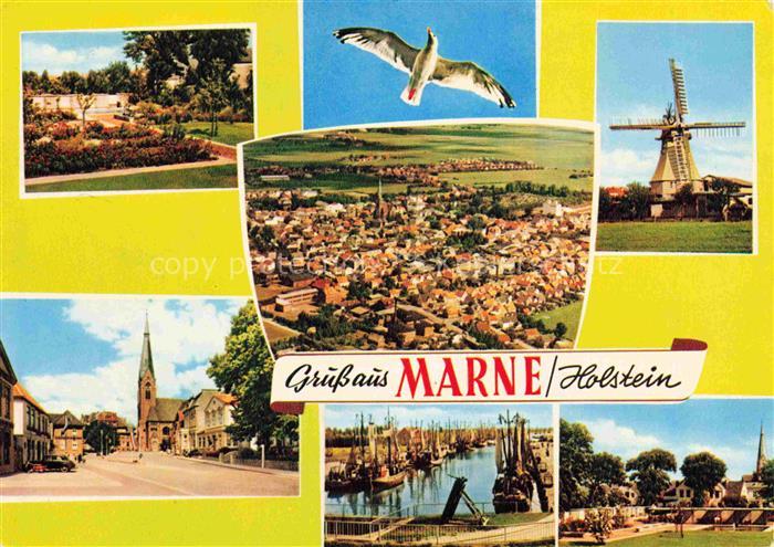 Marne  Holstein Luftaufnahme Park Windmuehle Ortszentrum Hafen Moewe