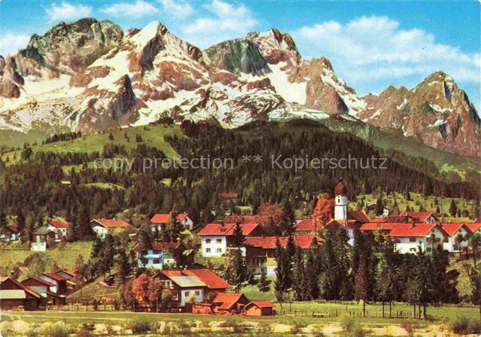 Kruen Garmisch-Partenkirchen Ansicht mit Kirche Blick gegen Zugspitze Wetterstei