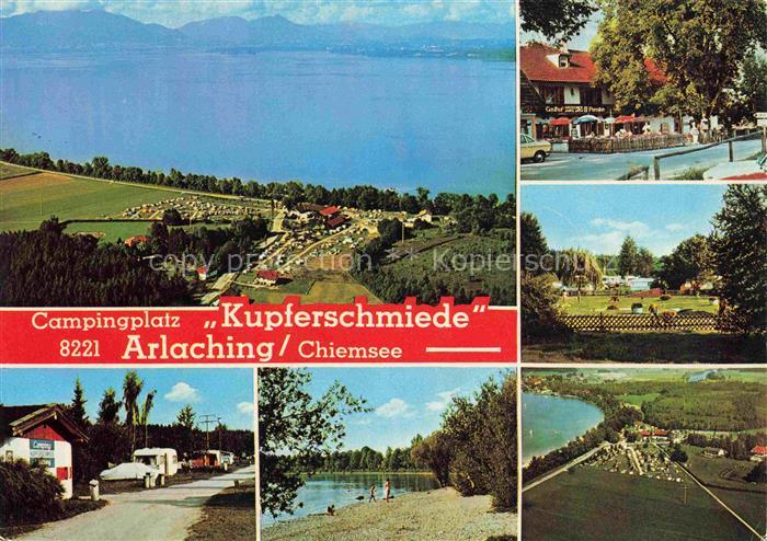Arlaching Campingplatz Kupferschmiede am Chiemsee Luftaufnahme Gasthaus