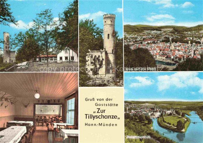Hann. Muenden Gaststaette zur Tillyschanze Stadtpanorama Zusammenfluss von Werra