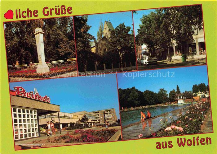 Wolfen Bitterfeld Postmeilensaeule Kirche Leipziger Strasse Wolfen-Nord Freibad