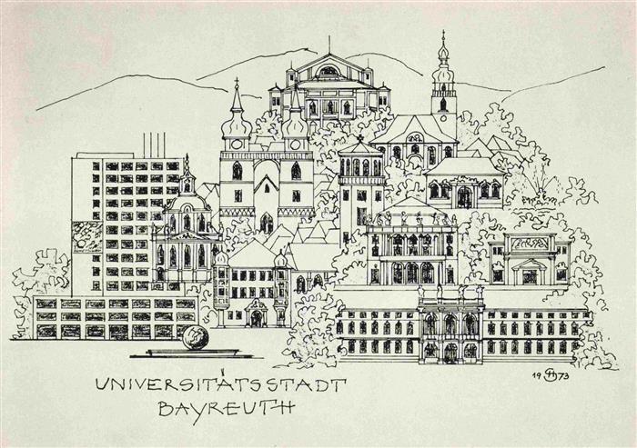 BAYREUTH Bayern Universitaet Zeichnung Grundsteinlegung Kuenstlerkarte