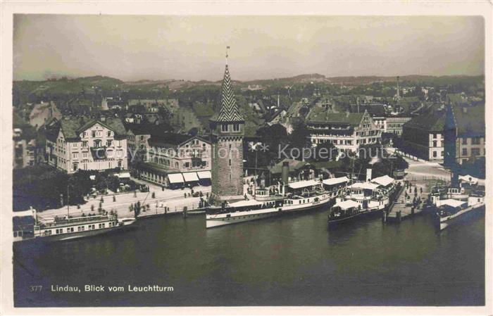 LINDAU  Bodensee Panorama Blick vom Leuchtturm Hafen Faehren