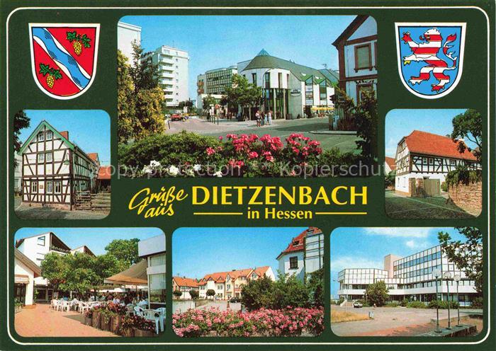 Dietzenbach Motive Stadtzentrum Platz Fachwerkhaus Rathaus Wappen