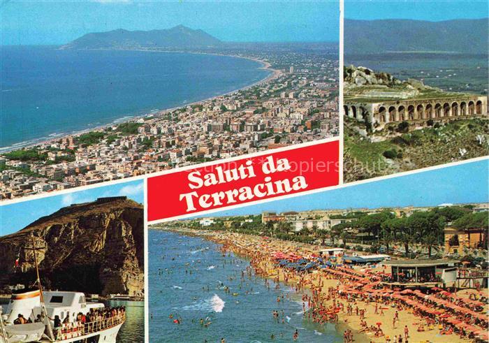 Terracina Lazio IT Kuestenpanorama Tempel Strand Hafen