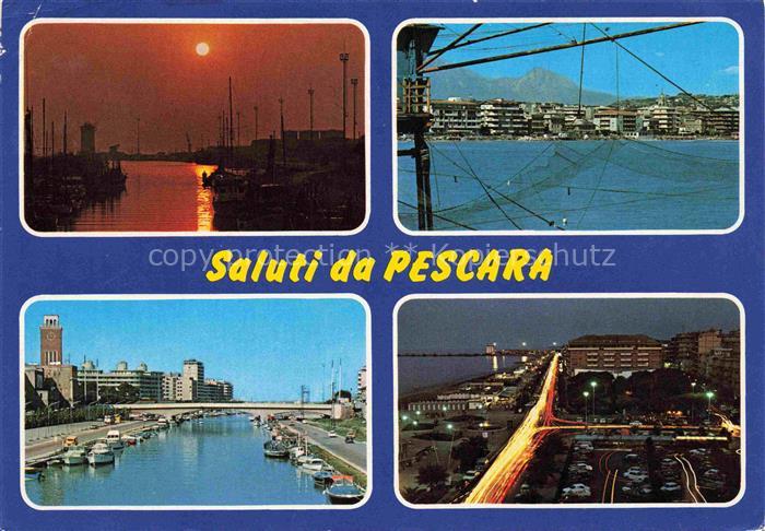 Pescara Abruzzo IT Sonnenuntergang Hafen Stadtpanorama