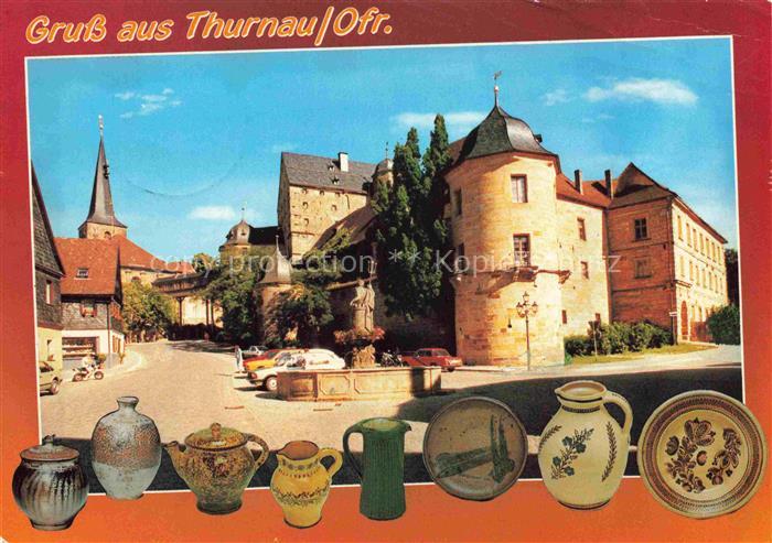 Thurnau Motiv Stadtzentrum Brunnen Kirchturm Toepferwaren