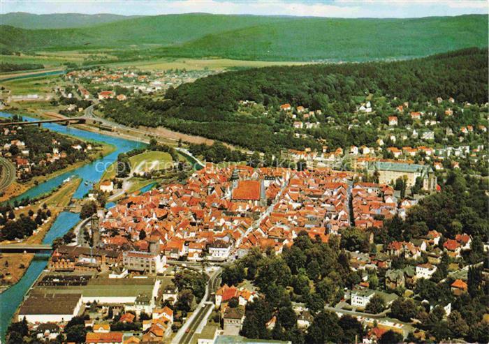 Hann. Muenden Panorama mit Zusammenfluss von Werra und Fulda zur Weser