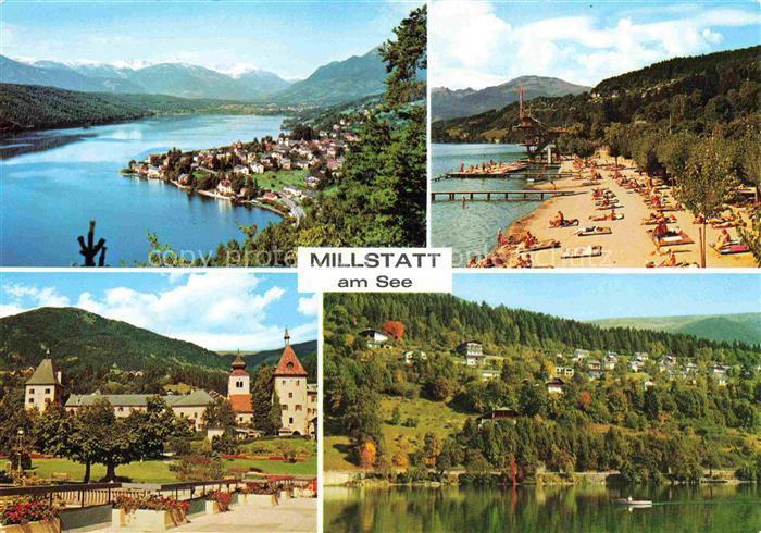 Millstatt Millstaettersee Kaernten AT Panorama Blick über den See Strand Alpe