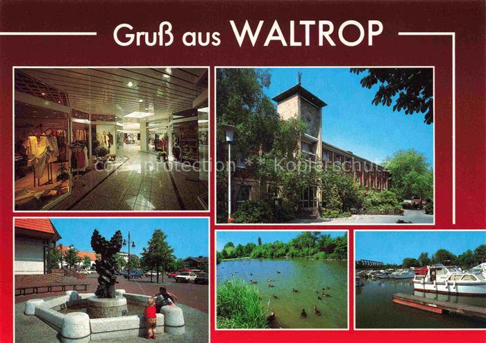 Waltrop Recklinghausen NRW Teilansichten Ladenpassage Brunnen Wasservoegel Yacht