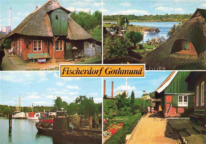 Gothmund Teilansichten Fischerdorf an der Trave Reetdachhaeuser