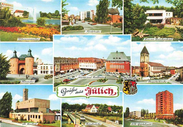 Juelich Schwanenweiher Nordstrasse Zoo am Brueckenkopf Hexentor Markt Rathaus Ki