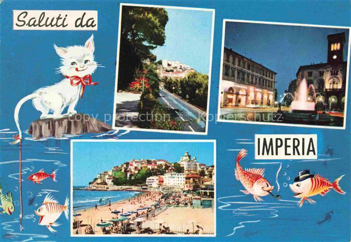 IMPERIA Liguria IT Teilansichten Strand Brunnen Katze Fische
