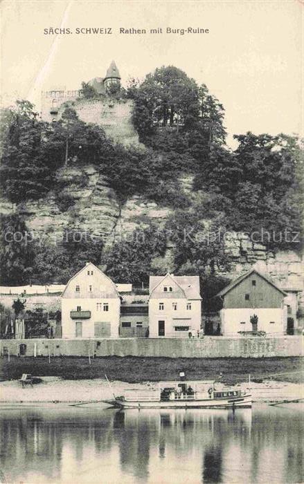 Rathen Saechsische Schweiz Blick ueber die Elbe zur Burgruine