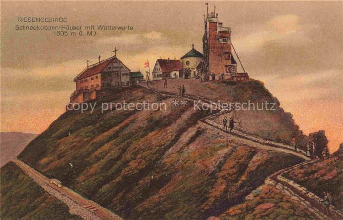 Schneekoppe Snezka CZ Schneekoppen-Haeuser mit Wetterwarte Bergbaude