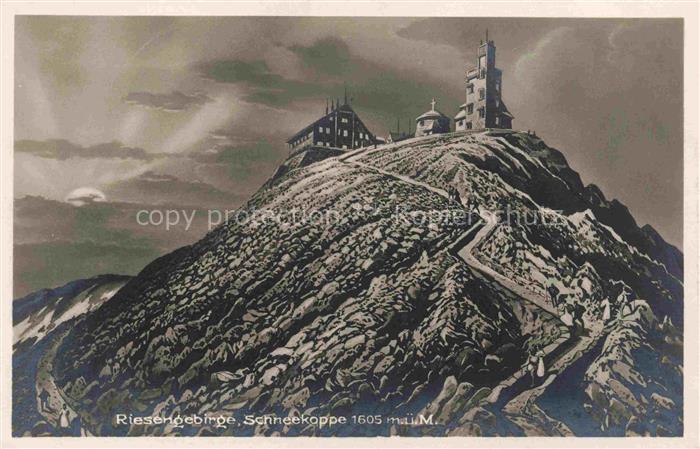 Schneekoppe Snezka CZ Bergbaude mit Wetterwarte im Riesengebirge Bromsilber