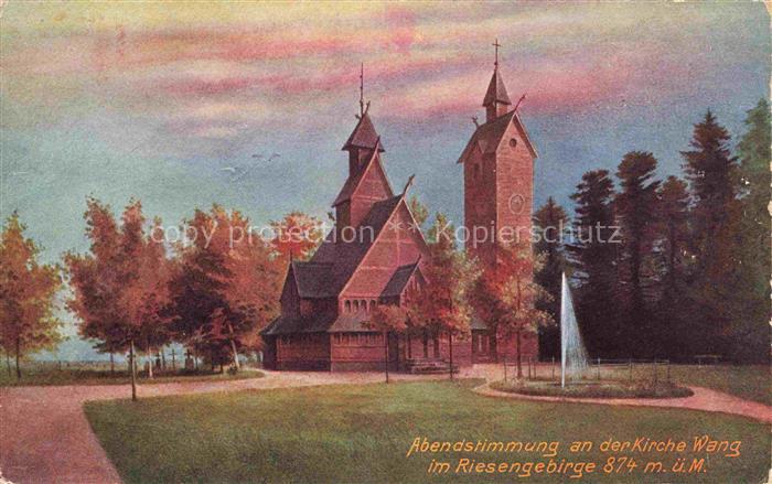 Wang  Kirche Wang Brueckenberg Karpacz Gorny PL Abendstimmung der Kirche Wang im