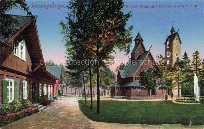Wang  Kirche Wang Brueckenberg Karpacz Gorny PL Kirche Wang mit Pfarrhaus