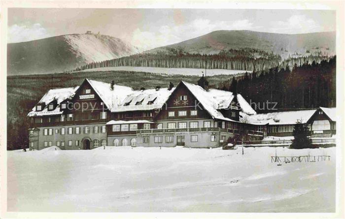 Krummhuebel Karpacz Riesengebirge PL Berghotel Teichmannbaude und Schneekoppe Wi