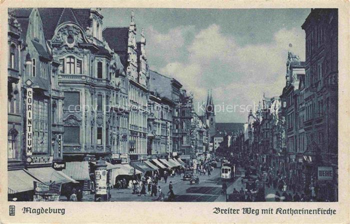 MAGDEBURG CITY Breiter Weg mit Katharinenkirche Kupfertiefdruck Serie Aus deuts