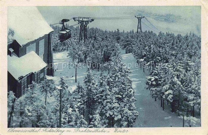 Oberwiesenthal Erzgebirge Winterpanorama mit Drahtseilbahn