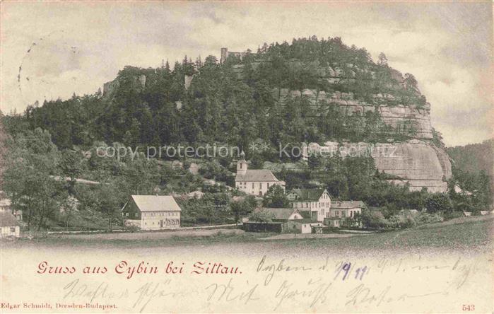 Oybin Sachsen Teilansicht mit Kirche Zittauer Gebirge