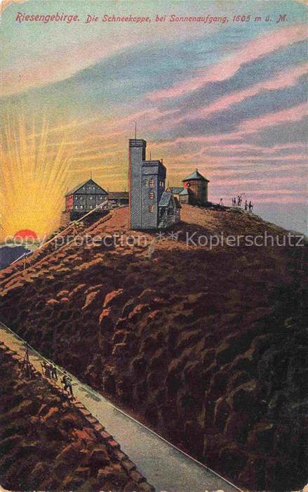 Krummhuebel Karpacz Riesengebirge PL Schneekoppe bei Sonnenaufgang Kuenstlerkart