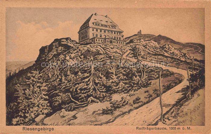 Krummhuebel Karpacz Riesengebirge PL Reiftraegerbaude Kuenstlerkarte