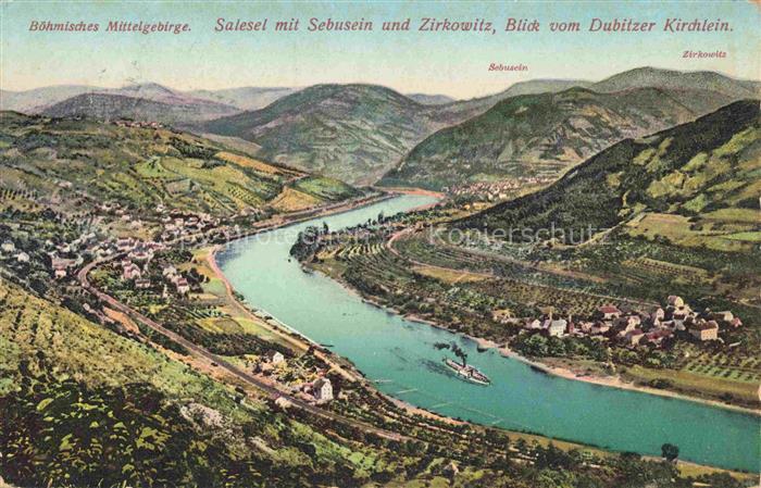 Salesel Salesl Dolni Zalezly CZ Panorama mit Sebusein und Zirkowitz Blick vom Du