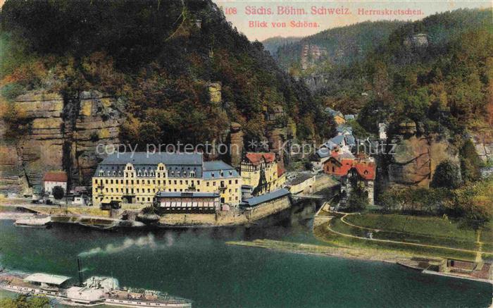 Herrnskretschen Boehmen Hrensko CZ Panorama Blick von Schoena