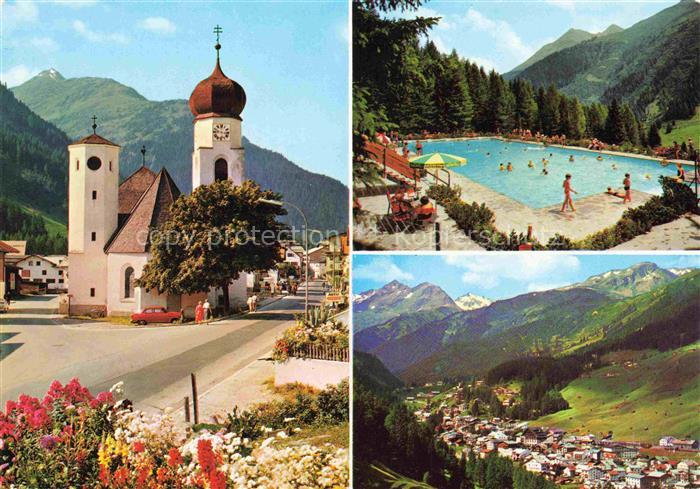 St Anton Arlberg Tirol AT Ortsmotiv mit Kirche Freibad Panorama Blick ins Tal Al