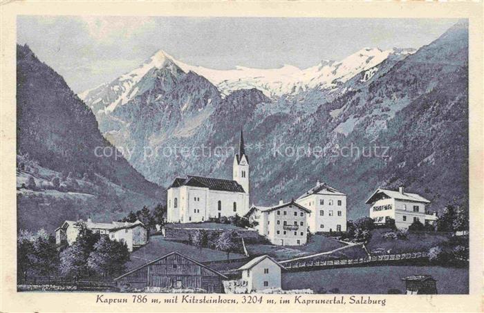 Kaprun AT Teilansicht mit Kirche Blick gegen Kitzsteinhorn Kaprunertal