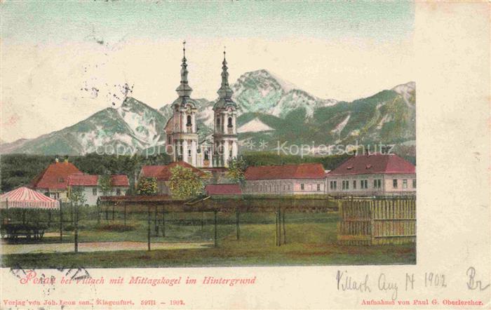 Perau VILLACH Kaernten AT Ansicht mit Kirche mit Mittagskogel im Hintergrund