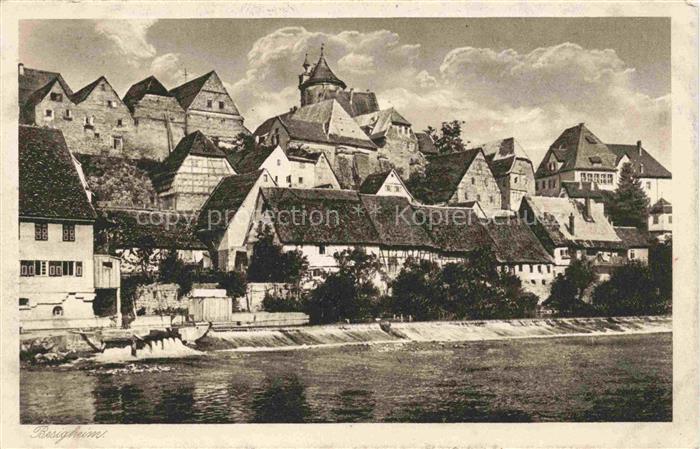 Besigheim Partie am Neckar Wehr Blick zur Altstadt Kupfertiefdruck