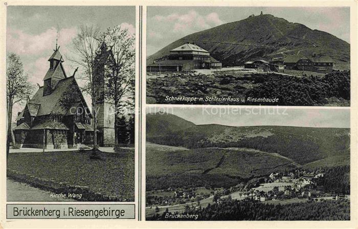 Brueckenberg Krummhuebel Riesengebirge PL Kirche Wang Panorama Schneekoppe Schle