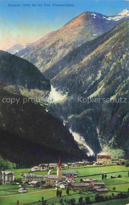 Krimml 1076m Pinzgau AT Panorama mit den Wasserfaellen
