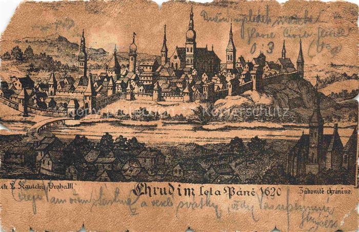 Chrudim Crudim Schumberg CZ Gesamtansicht Alter Stich Kuenstlerkarte