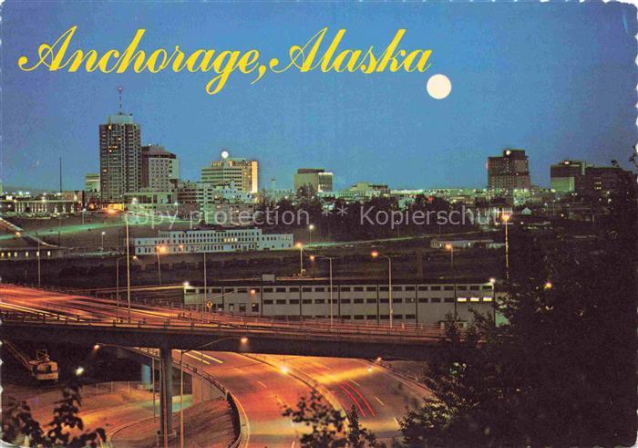 Anchorage Alaska USA Moon over the city night skyline