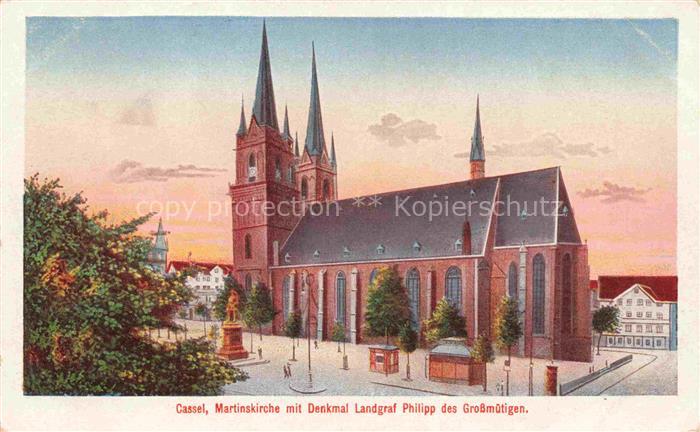 Cassel  KAssEL Martinskirche mit Denkmal Landgraf Philipp des Grossmuetigen Lith