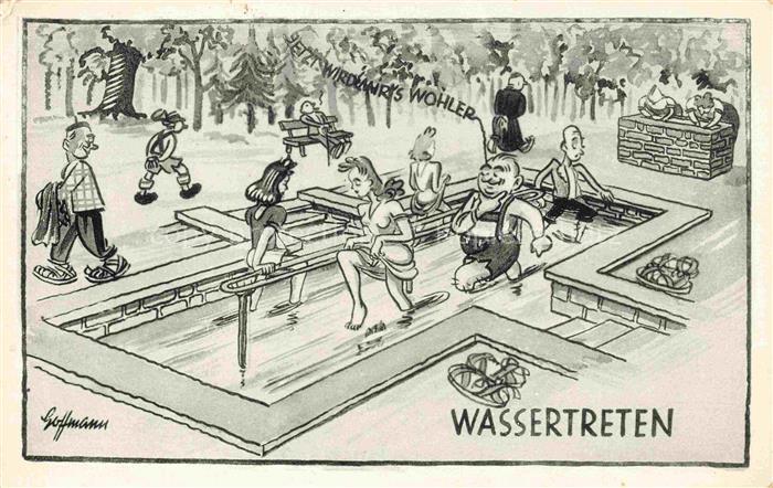 BAD WoeRISHOFEN Wassertreten Kneippkur Karikaturen Kuenstlerkarte