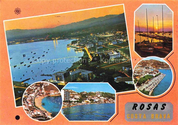 Rosas Costa Brava Cataluna ES Kuestenpanorama Luftaufnahmen Sonnenuntergang am H