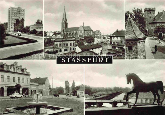 Stassfurt Sachsen-Anhalt Hochhaus der Fernsehgeraetewerke Marienkirche Turmgasse