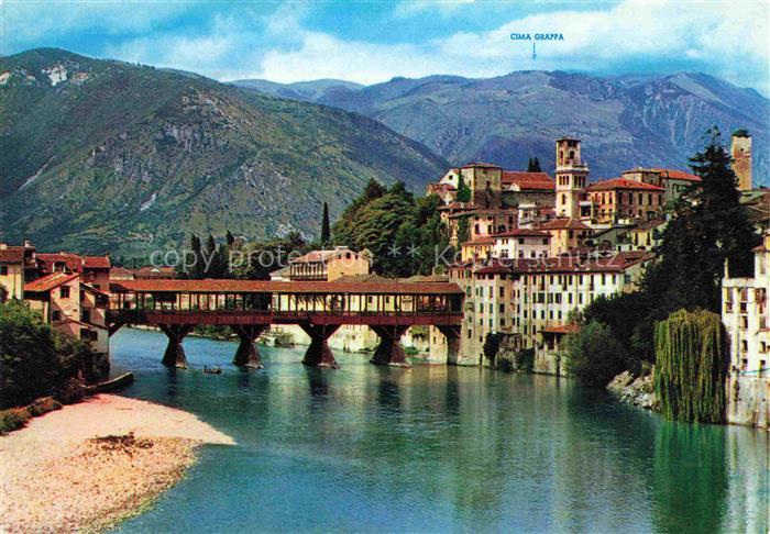 Bassano del Grappa Veneto IT Ponte degli Alpini e panorama Alpi Cima Grappa