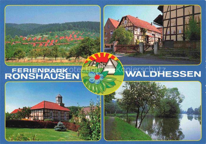 Ronshausen Ferienpark Ortsansicht Fachwerkhaeuser Partie am Wasser