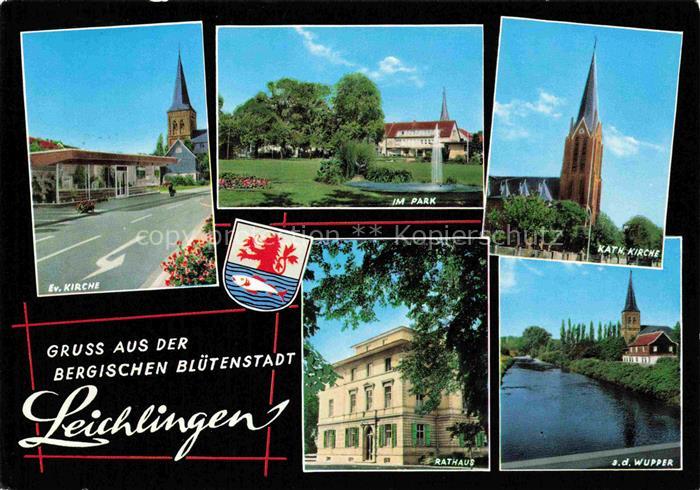 Leichlingen Rheinland Kirchen Parkanlagen Springbrunnen Partie an der Wupper Rat