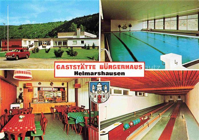 Helmarshausen Gaststaette Buergerhaus Gastraum Kegelbahn Hallenbad
