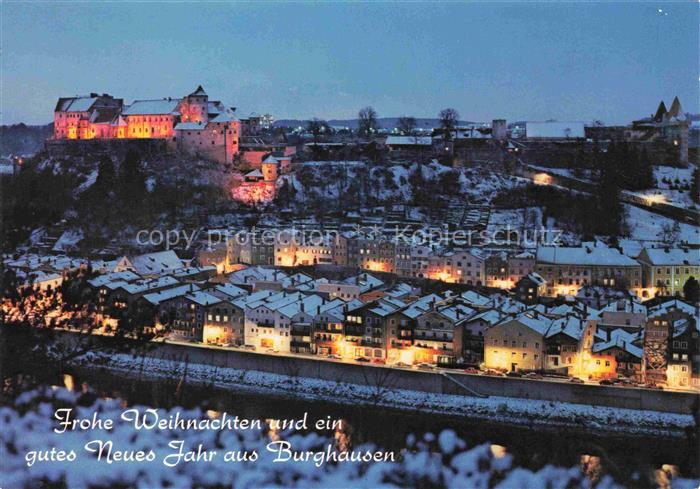 Burghausen Salzach Oberbayern Nachtaufnahme Weihnachtskarte Neujahrskarte