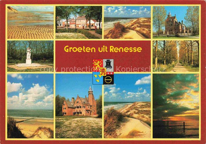 Renesse aan Zee NL Landschaftspanorama Duenen Kueste Denkmal Sonnenuntergang Sch