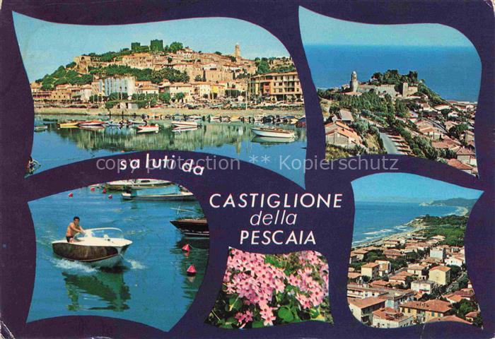 Castiglione  della Pescaia IT Hafen Kuestenpanorama Motorboot